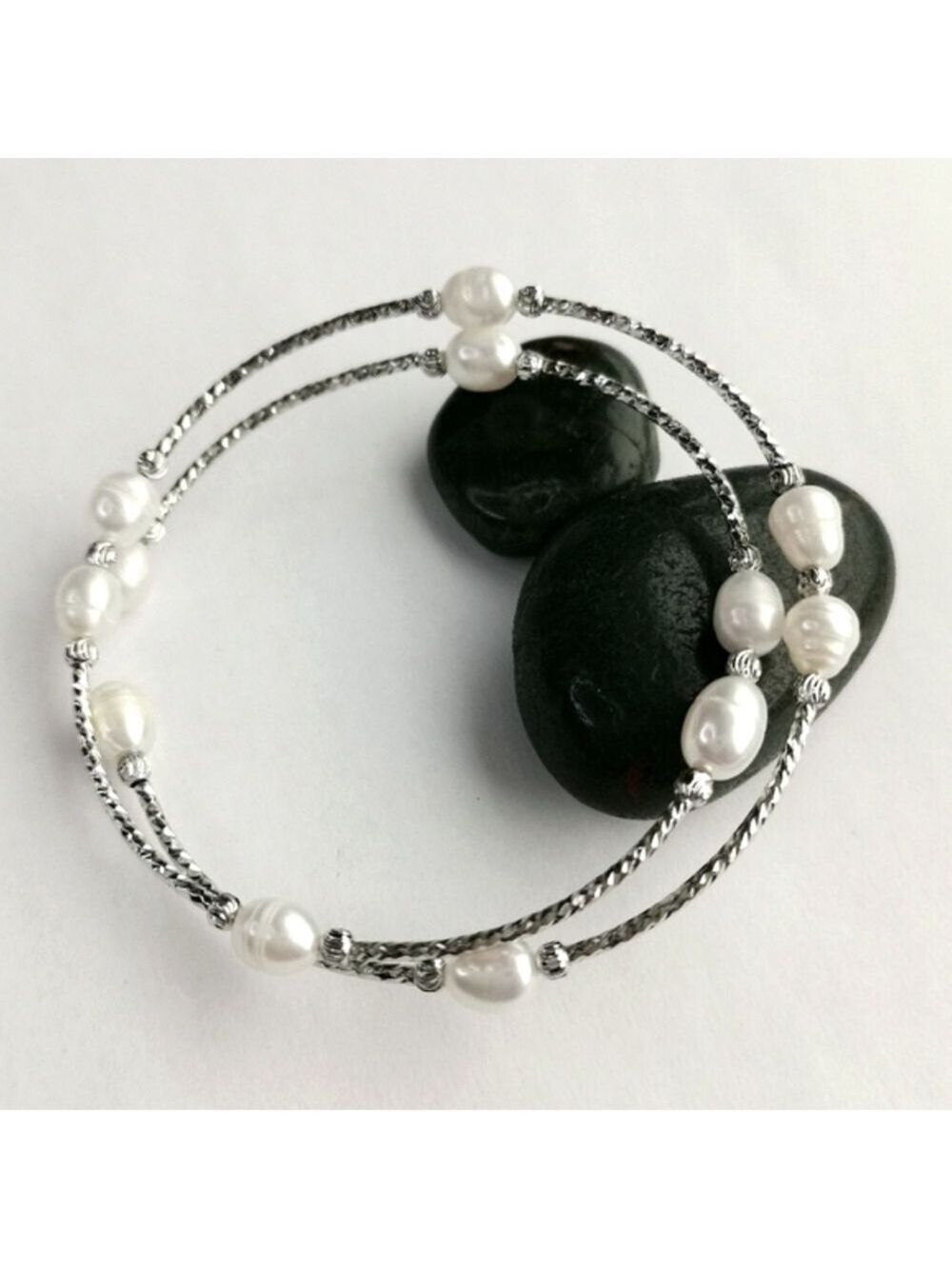 Nwt White freshwater Pearl sterling silver bangle wraparound bracelet